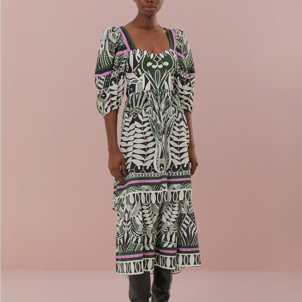 FARM Rio Black Lace Nature Short Sleeve Maxi Dress